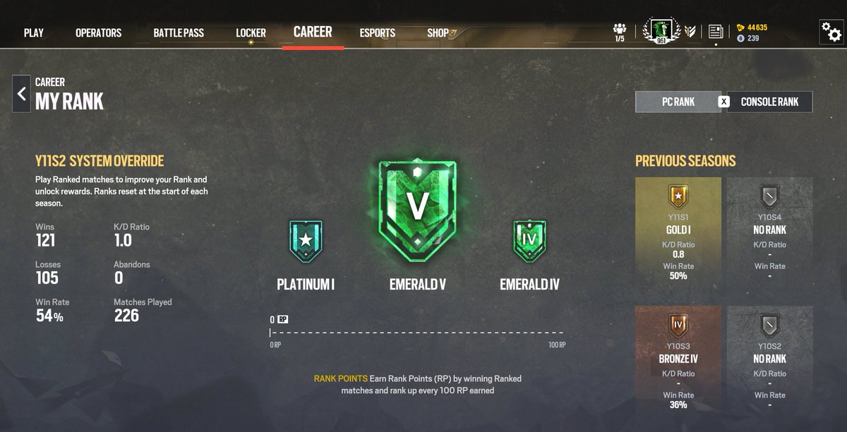 Shazurp's tweet photo. 226 games later and finally hit Emerald in Ranked 3.0, what an incredible journey it was https://t.co/AxGF3Clpbe