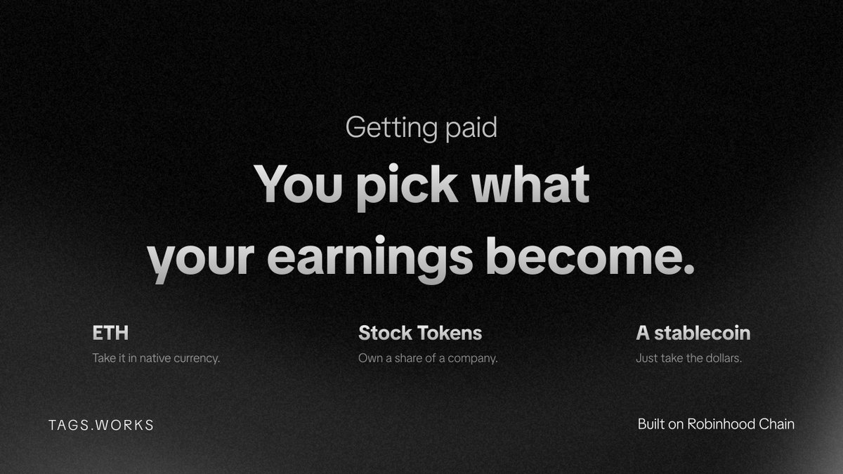 mintTAGS's tweet photo. Most protocols pay you in their own token, which means your reward and your risk are the same bet.

Here you choose at the moment you claim: a tokenized stock, an ETF, or a stablecoin. 

Different every time, if you want.
https://t.co/cYAiMMeq7B https://t.co/e0tdKm7zog