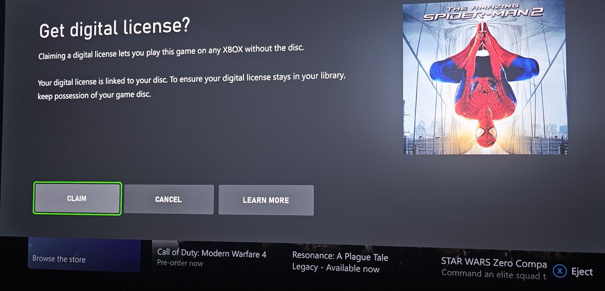 XBX4LFE's tweet photo. Tried 2 delisted Xbox One games for the disc to digital program
#xbox 

• Deadpool 
• The Amazing Spiderman 2

Deadpool did grant a license,  Spiderman did not. https://t.co/Ta0q0iP1s5