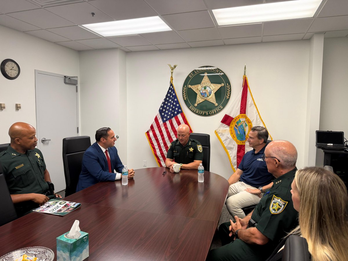 BryanAvilaFL's tweet photo. I had the great opportunity to sit down with St. Lucie County Sheriff Richard Del Toro and members of his office.

We had a productive conversation about fiscal transparency, staff accountability, and modernizing emergency response protocols to better serve St. Lucie County. https://t.co/ZVrxLX8Sc9