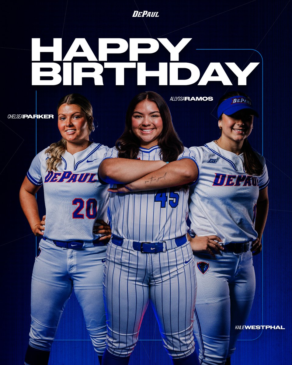 DePaulSB's tweet photo. A couple of August Blue Demon Birthday wishes🎉 
🔷 Allyssa Ramos: Aug. 18
🔷 Chelsea Parker: Aug. 25
🔷 Kailie Westphal: Aug. 31 https://t.co/5LEcubsLq1