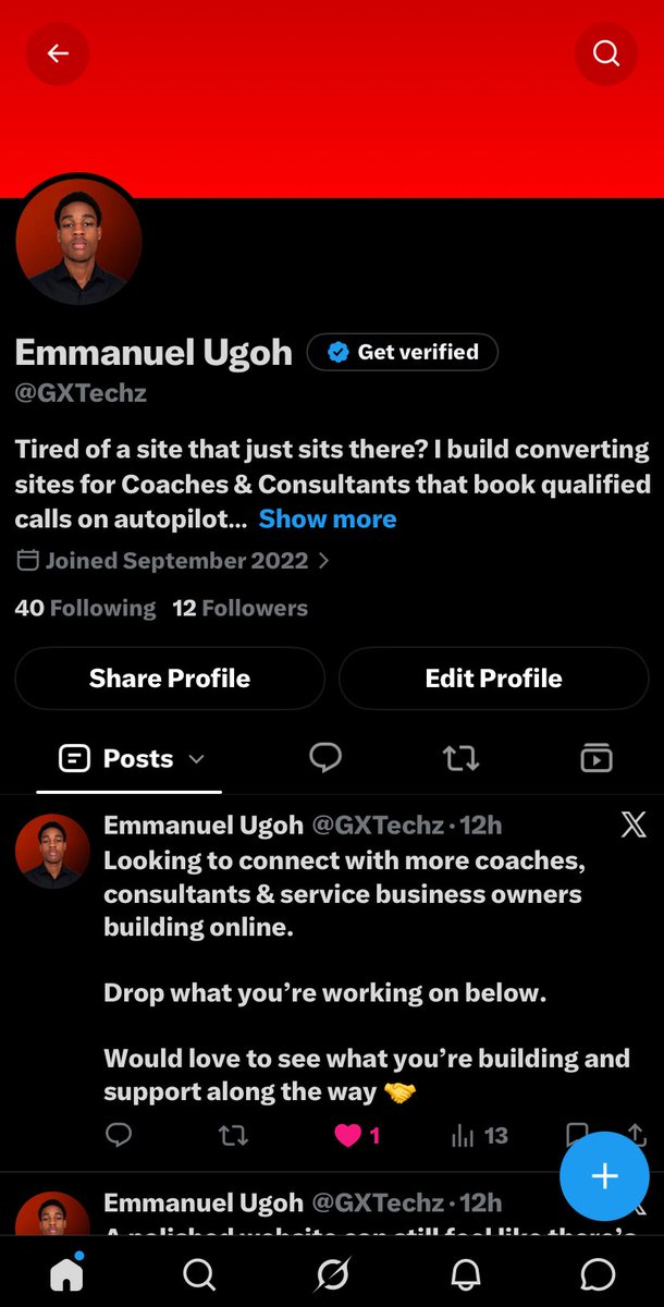 GXTechz's tweet photo. 12 followers in 3 days.

Started at 2.

Small win, but I’ll take it.

I’m learning that building an audience is less about chasing numbers and more about showing up and meeting the right people.

If you’re building something real too, let’s connect 🤝 https://t.co/AjYhyy3S6o