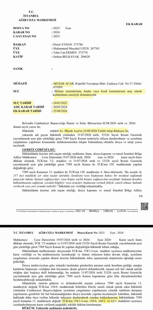 avmacar's tweet photo. Kamuoyunda ‘iban mağduru’ olarak bilinen TCK 158 kapsamında kesinleşmiş 4 yıl hapis cezası, yeni yargı paketi değişikliği ile birlikte;

Uyarlama kabul ✅
İnfaz durdurma ✅
4 yıl —> 10 ay ✅
En önemlisi de HAGB ✅

#TCK158 
#TCK158EkonomikSuçaEkonomikCeza 
#TCK158AyrımsızÇözüm https://t.co/2tvwswIGPw