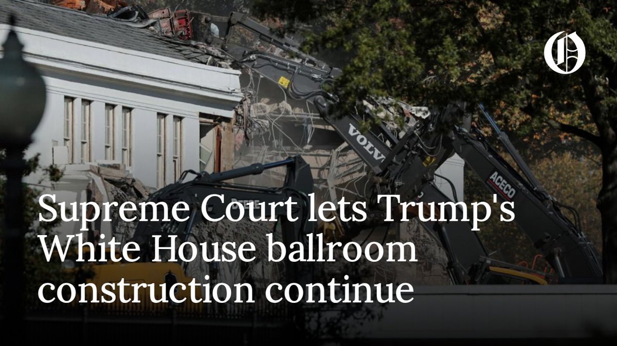 OWHnews's tweet photo. The Supreme Court on Monday let Donald Trump's administration continue construction of his White House ballroom while the president challenges a judicial order that would halt much of the development.

Full story: https://t.co/iMLdamt8ru https://t.co/5OWMxlLVFe