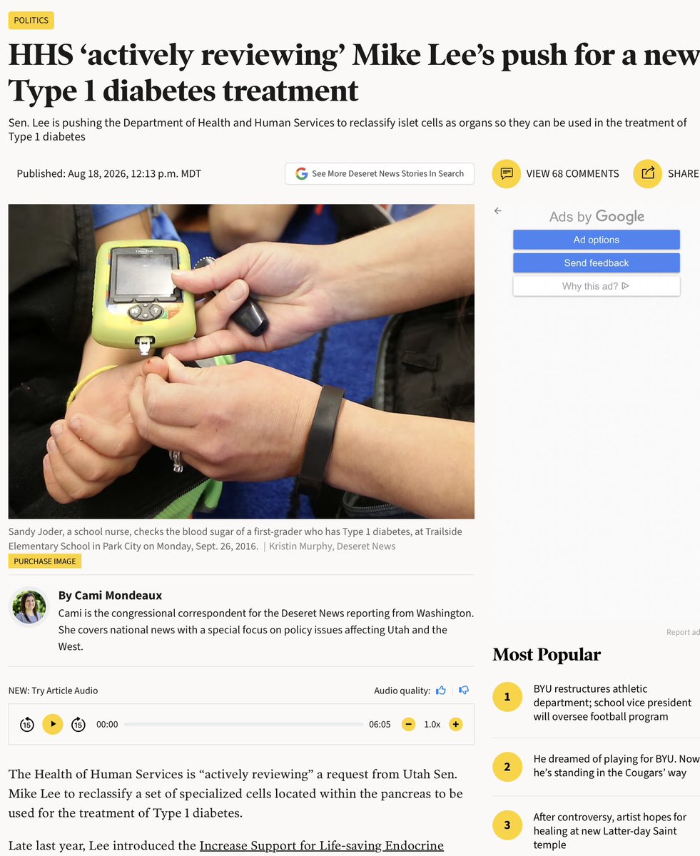 BasedMikeLee's tweet photo. Pancreatic islet cells aren’t drugs.

They’re organs.

They should be treated as such for purposes of treating type-one diabetes, for which a functional cure will soon appear on the horizon if @HHSGov starts treating pancreatic islet cells as organs. https://t.co/HVA7bnlQ7o
