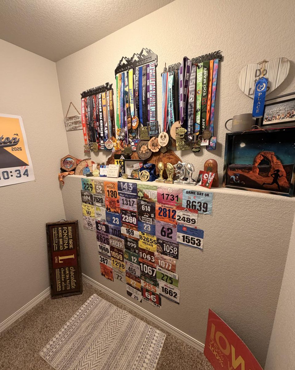 LeonelHauth's tweet photo. How about a little “Medal Monday”? I used to scatter my medals and race bibs around the house, but now they’re all on the landing to the home gym—a great reminder of why I work so hard. Do you keep yours too? https://t.co/fQkuVT8xlY