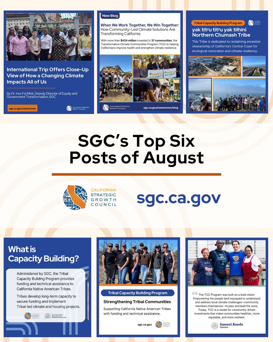 CalSGC's tweet photo. August was a busy month at SGC!

Take a look back at some of our highlights. 

#AugustHighlights #SGC #ClimateAction #CaliforniaForAll https://t.co/rxOhfpgtEo