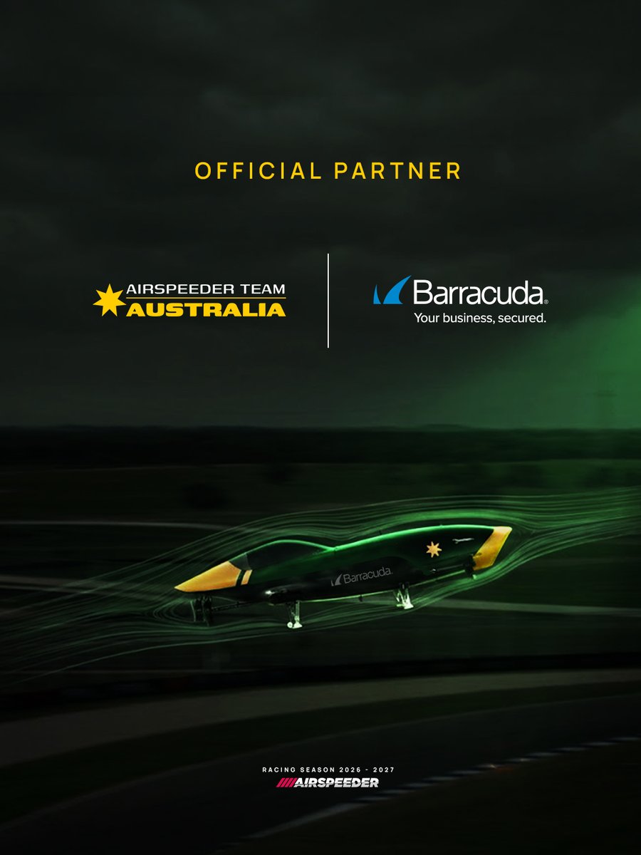 AirspeederHQ's tweet photo. A new partner in the fight. 🏁

@barracuda joins Airspeeder Team Australia as an Official Partner.

Welcome to the grid, Barracuda. 🇦🇺⚡

#Airspeeder #TeamAustralia https://t.co/W3UjnhyyUf