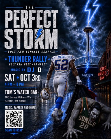 LosAngelesRayos's tweet photo. YOUR SEATTLE PLANS ARE HERE! 

Buy your tailgate ticket and make sure you rsvp for Saturday at Tom’s! 

Oh and we have a few more surprises up our sleeves 👀

REPOST AND SHARE! 

#boltup #chargers #LosRayos #Boltpride #swoopinD https://t.co/my6O51ZmxR