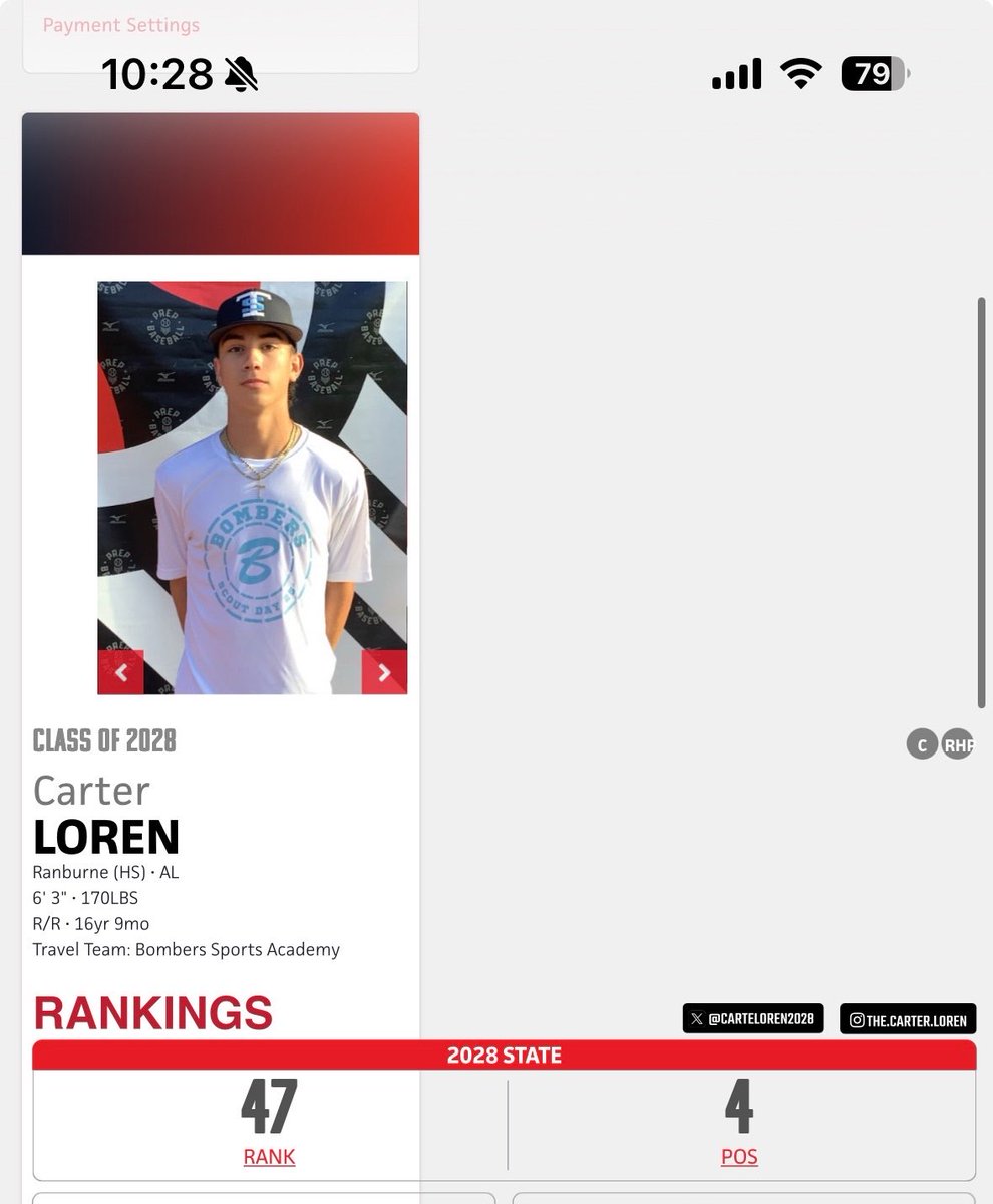 CarterLoren2028's tweet photo. Thankful!!
@PrepBaseballAL 
@RanburneBSB 
@BombersAcademy https://t.co/ywweONowDs
