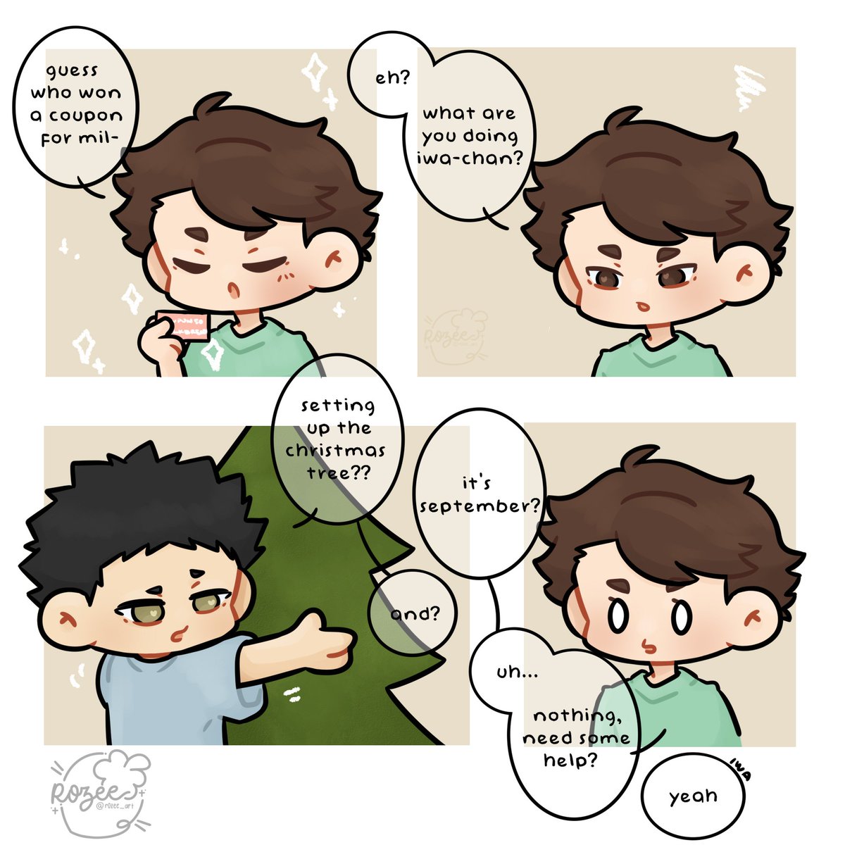r0zeeberry's tweet photo. Merry Christmas! 🎄
*
#haikyuu
#iwaoi
#oikawatooru
#iwaizumihajime https://t.co/j8ZUhker1a