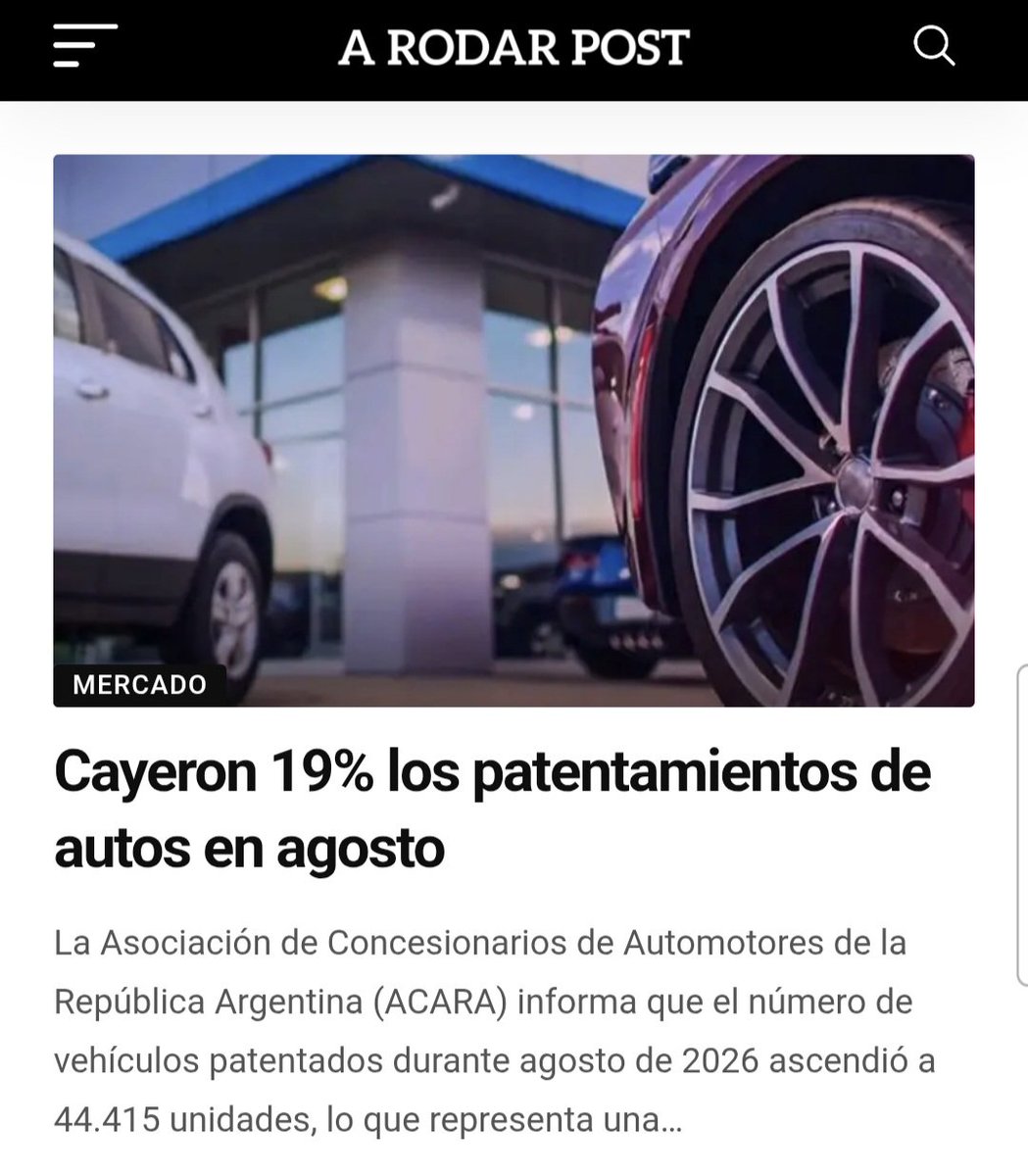 horacioalonso16's tweet photo. Dato. Los patentamientos de autos cayeron 19,1% en agosto interanual. Se registraron 44.415 0km. Respecto a julio bajaron 1,5% y 13,3% en el acumulado 2026. Todas las estadísticas x marca y modelos, acá 👇 
https://t.co/Qbu9B7dkcx https://t.co/kJZKLkH8XS