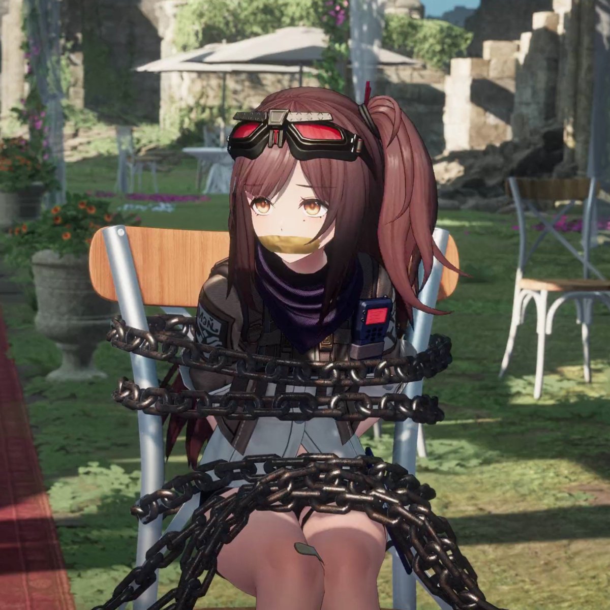 404_Griffin's tweet photo. Okay I understand restraining the rest of the girls is the logically sound thing to do here

But what fresh hell kind of threat did Maymay even register as that needs to be chained down 6 times both legs and torso bruh 😭 https://t.co/dybOu0CZXi