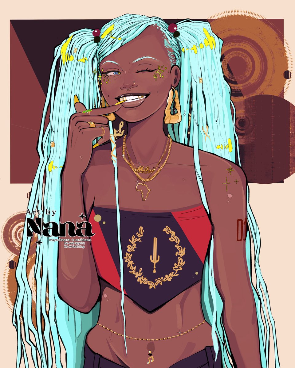maybeitsnana's tweet photo. say less 
Black American (Heritage) Miku 🙂‍↕️🖤✨🎶 https://t.co/Ate9tSpYmf
