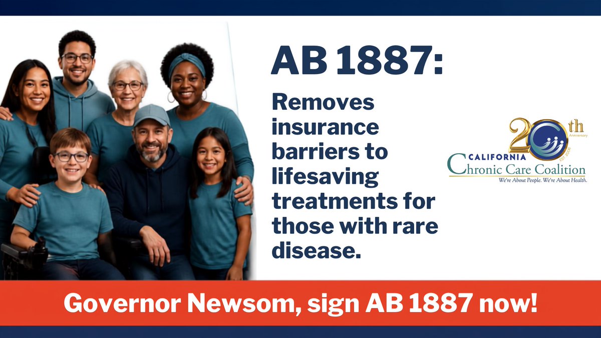 CAChronicCare's tweet photo. 🚨 Governor @GavinNewsom, AB 1887 is on your desk! This bill will reduce prior authorization barriers for FDA-approved rare disease therapies—ensuring faster, lifesaving access for Californians living with rare diseases. Please sign it now! #SignAB1887 https://t.co/fY9tFUhJ6j