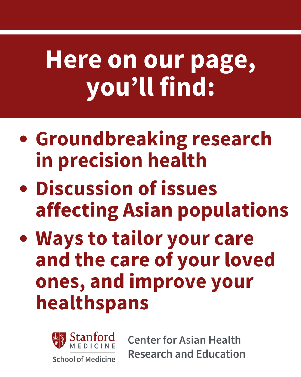 StanfordCAREs's tweet photo. When you see us talk about precision health, we’re talking about the innovative approach to healthcare which considers each person’s unique biology and lifestyle when addressing disease. At Stanford CARE, we’re proud to deliver groundbreaking research on precision medicine affecting Asian populations, so you can learn and apply these new findings to improve the healthspan of yourself and your loved ones. #StanfordCARE #PrecisionMedicine #AsianHealth