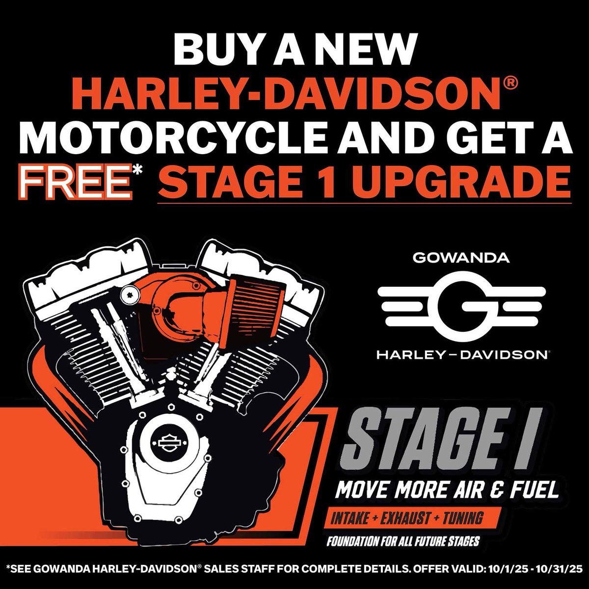 KendallAppxk's tweet photo. Power up this October! When you buy a new Harley-Davidson, get a FREE Stage 1 upgrade, including intake, exhaust, and tuning. Ride stronger, louder, and better—only at Gowanda Harley-Davidson. See sales staff for details. https://t.co/WiFGUWTNSv