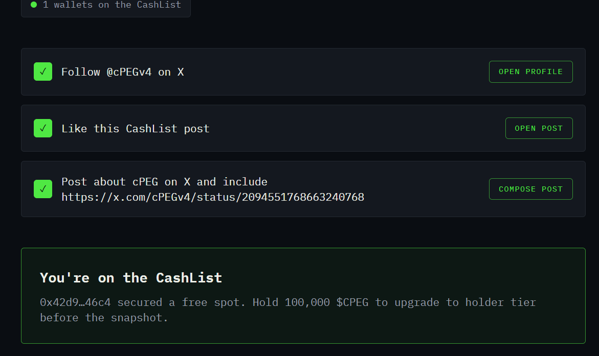 cPEGv4's tweet photo. Fixed issue that prevented users from entering the CashList 🐈 https://t.co/PlSElYjeuf