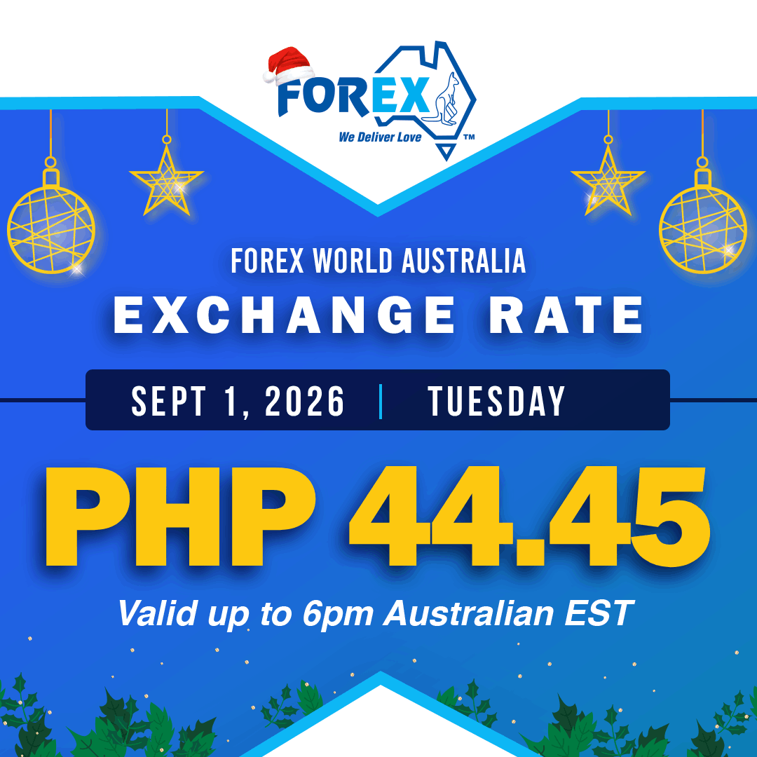 forexworldAUS's tweet photo. Forex World Australia Exchange Rate September 1, 2026 (Tues) is PHP 44.45 valid up to 6pm Australian EST.
https://t.co/XInkeWRanX https://t.co/FJdAWB9fLv