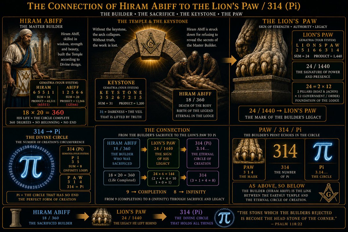 PAW3141's tweet photo. @MasonicFind The Grip of the Lions PAW or the riddle of Hiram Abiff is hidden within his name and the resurrection of 360 through YAHWEH.  Lions PAW = 24/1440, YAHWEH = 24/1440. https://t.co/RWtbc4hjf1