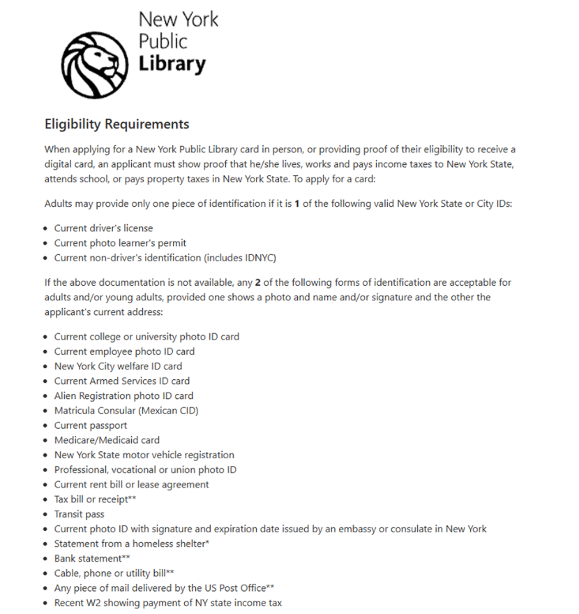 RealAmericiatHQ's tweet photo. The New York Public Library requires a photo ID just to get a library card.

Yet New York does not require any ID to vote in elections.

Democrats fight against Voter ID because they benefit from fraud. That’s the only possible explanation. https://t.co/86nYT6cuIi