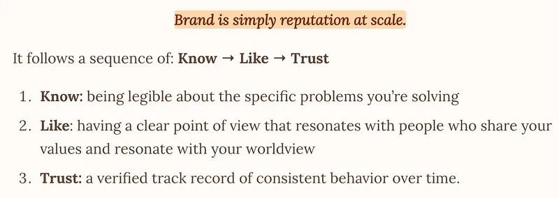 alphabytes_xyz's tweet photo. This is why tell aspiring founders to build their brand as early as possible, even before they take the leap. It’s a good entry point to start building a high-trust network. It also doesn’t matter if your following is small (for now). It’s probably better because you can experiment and test what works to get the reps in to practice.