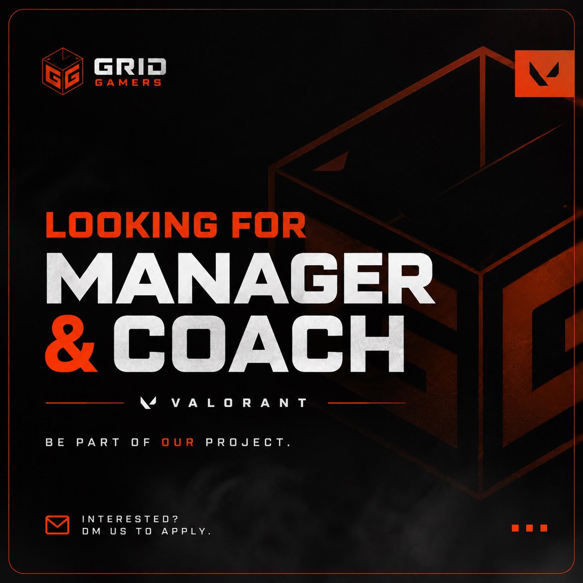 GridGamersGG's tweet photo. A Grid Gamers está expandindo o projeto competitivo. 🧡🖤

Estamos em busca de Manager e Coach para fazer parte da construção da nossa line de Valorant.

Acredita no projeto e quer crescer junto com a gente?
📩 Entre em contato via DM.

CONSTRUA. EVOLUA. DOMINE.

#GoGrid https://t.co/LpsPgsEarF