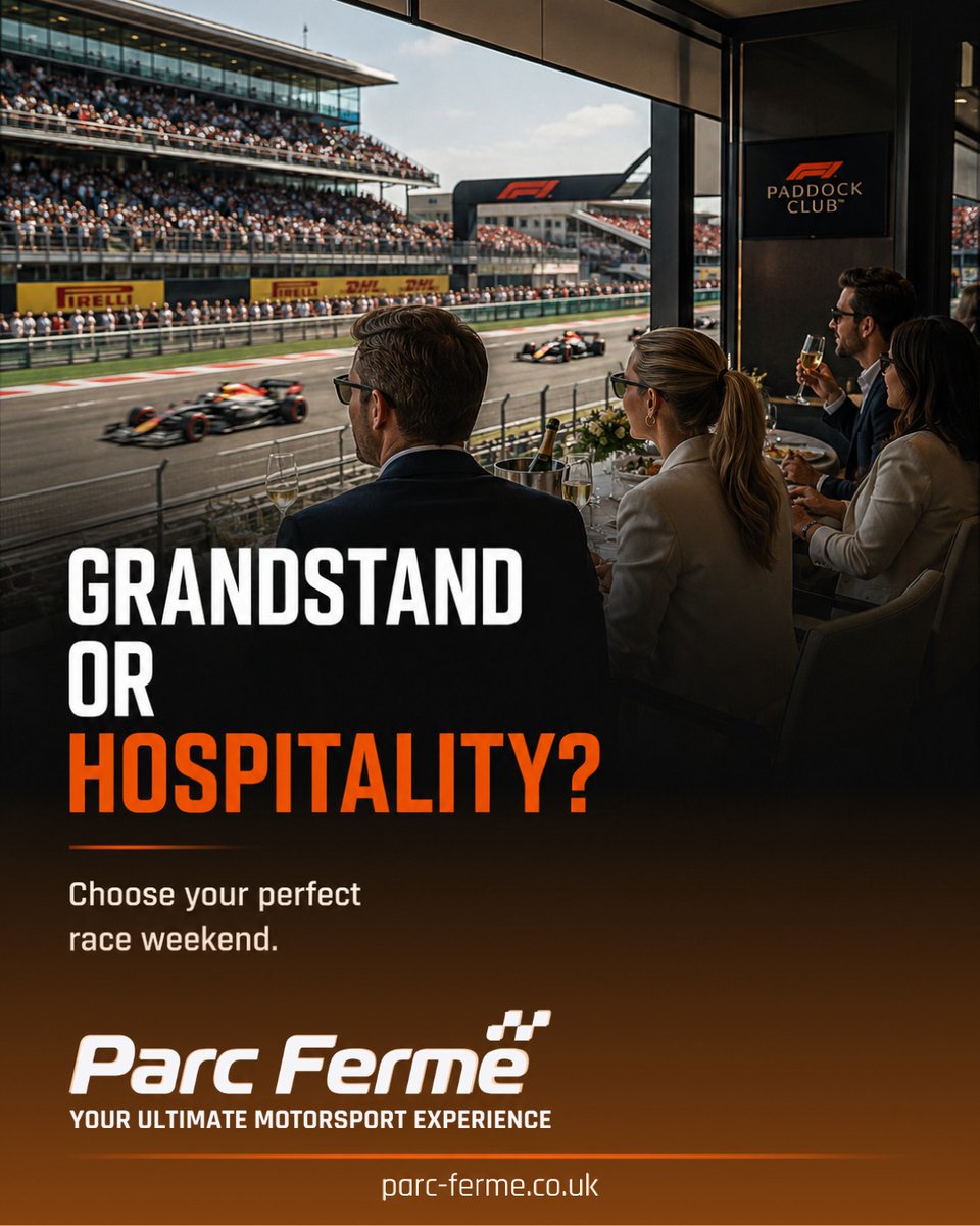 CharleneThsa's tweet photo. Grandstand or hospitality—which F1 experience suits you best? Grandstands offer an electric atmosphere among passionate fans, while premium hospitality provides elevated views, fine dining, exclusive access, and luxury. Parc Fermé can tailor your https://t.co/kPhQwq08J9
