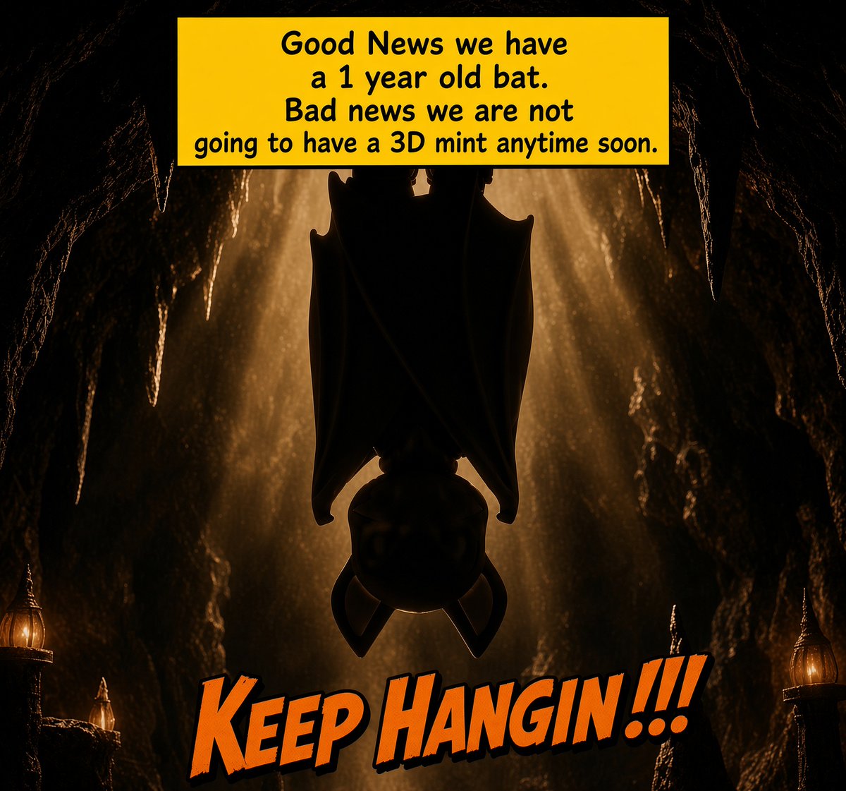 MoonbatsCurse's tweet photo. Guess what @Moon_Bats community. Good News, we have a 1 year old bat. Bad news, we are not going to have a 3D mint anytime soon. Thoughts @ACEBLVZER @gurupa_eth @MoonBatsMFC @BigDaddyErac ?? Keep Hangin????? https://t.co/IEWmZTg4c5