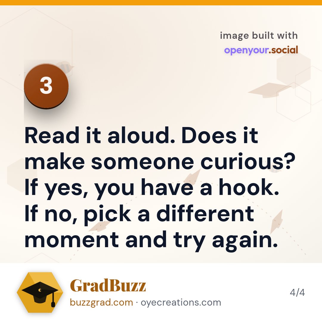 buzzcompose's tweet photo. Your essay opening should feel like walking into a room mid-conversation, not reading a dictionary. Start with a specific moment. Your story deserves funding.
#scholarshipessay #collegebound #scholarshiptips #gradbuzz #freemoney https://t.co/QkGMIGsTad