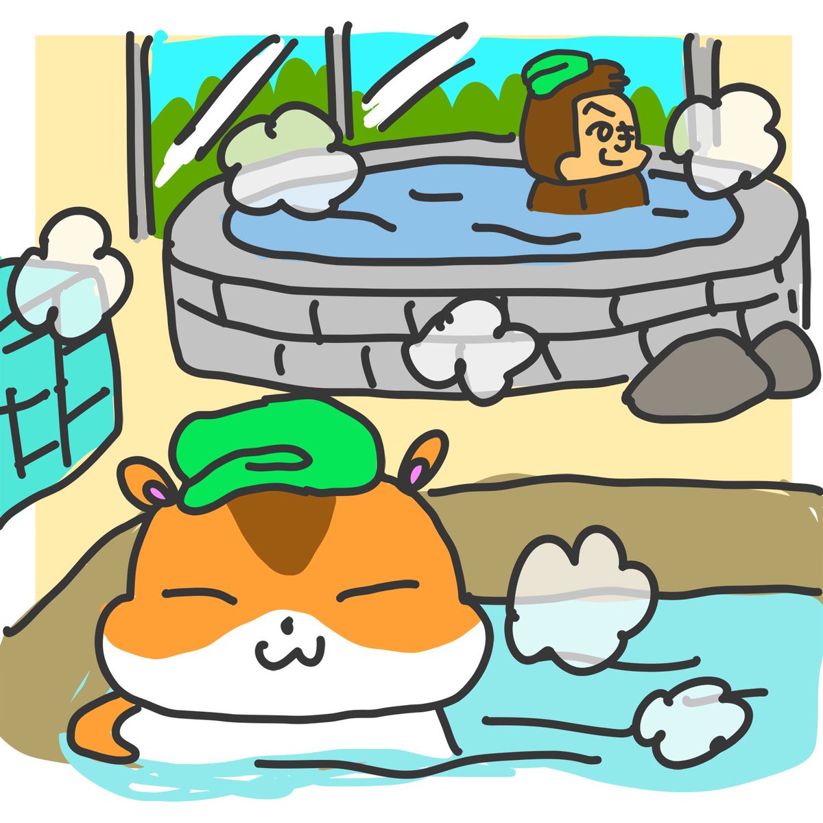 hamukow1's tweet photo. フー！いい湯だな♨️
ちょい遠い土地でのライブ後にもべじゴリラと銭湯に来た🐹🦍
だが俺はロンリーウルフだからなんとなく離れたお湯に浸かっちゃったぜ😏
これくらいの距離感が大事なのさ！

#マラカスハムのハム公 #ハム公
#地方遠征 #銭湯 https://t.co/elVdna4c0p