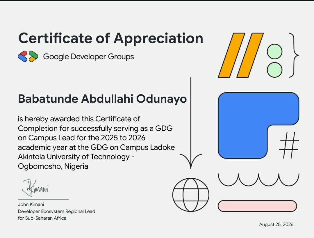 BudsNocode's tweet photo. The name once serves and build the people and it will remain in the history as:

001 @gdgoc_lautech, The 6th Lead Organizer @lautechofficial &amp; The 1st EVER BIOCHEMISTRY STUDENT TO BREAK THE PATTERN TO LEAD THE GOOGLE COMMUNITY https://t.co/A8ZfWu2pPI