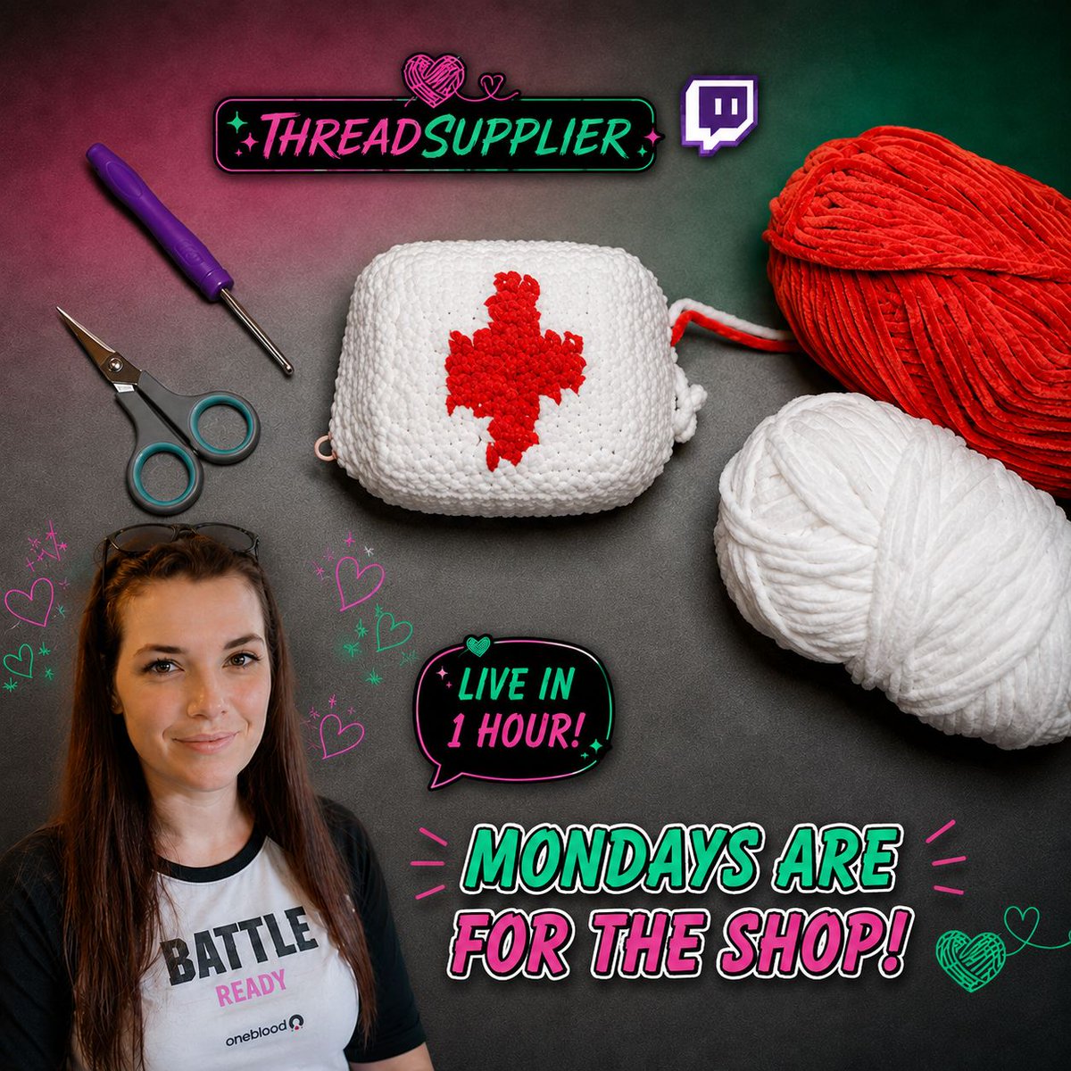 ThreadSupplier_'s tweet photo. MONDAYS ARE FOR THE SHOP! 🧶

The Health Kit experiments are actually making progress! 😂🙌

Tonight we’re tweaking the design, testing ideas &amp; getting this little thing one step closer to shop-ready. ❤️
Live tonight at 8:30pm EST
🔗 https://t.co/SGh6Z8QzKX https://t.co/1MiY3kjpk1