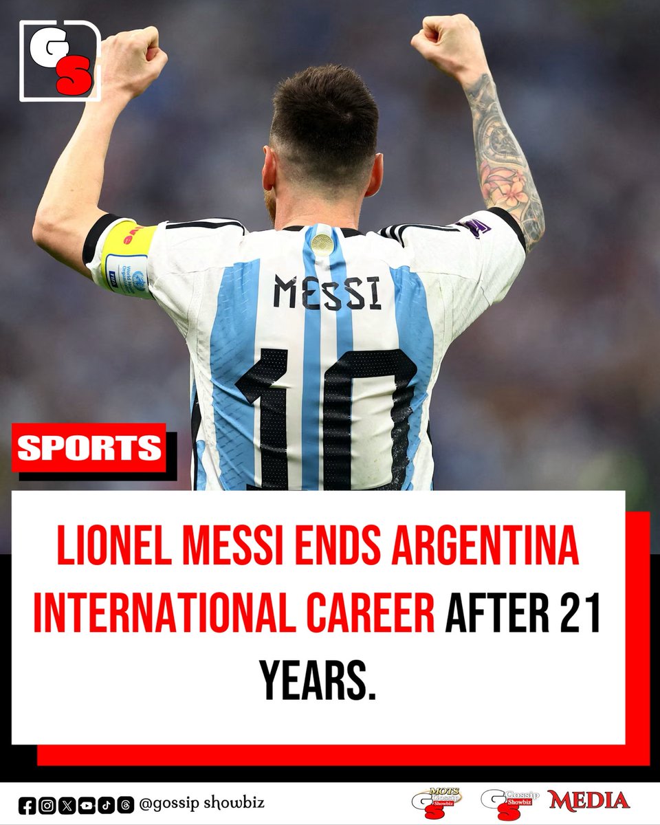 gsmedia0's tweet photo. Lionel Messi has reportedly ended his Argentina international career after 21 years. 🇦🇷🐐

The 39-year-old leaves as Argentina’s all-time leading scorer with 125 goals in 207 appearances, having won the 2022 World Cup and two Copa América titles. https://t.co/jzH3zjBniF