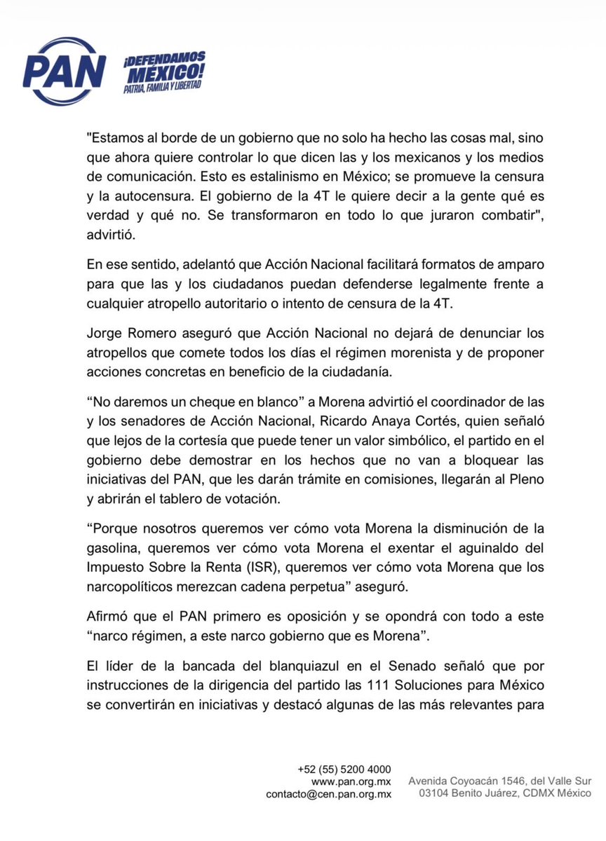 AccionNacional's tweet photo. Para Acción Nacional no hay nada más importante que cuidar a México del tumor guinda. 💪🏼🇲🇽

#Boletín 🗞️ https://t.co/nemaHrwePu