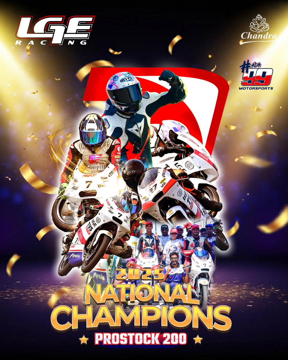 EddaPastoricz's tweet photo. The team brings home the 2025 National Championship title in style. Congratulations and sincere thanks to all the riders and crew. Special congratulations to Soorya for winning the title, and hats off to Venkatesan and Navaneeth for making this our https://t.co/pgUWu4eu8X