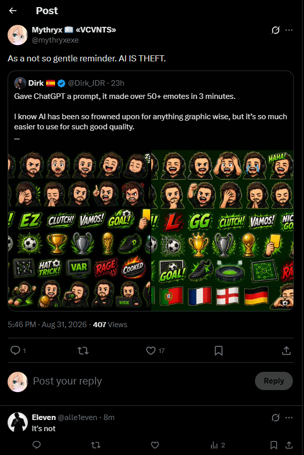 mythryxexe's tweet photo. Another AI bro defending AI. Gross. Play stupid games, win stupid prizes. https://t.co/0hIotkKaMq