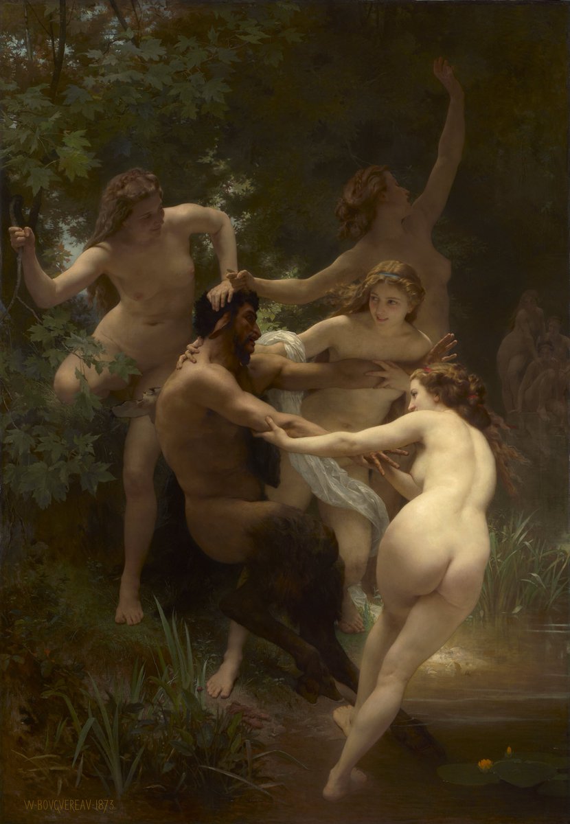 wikivictorian's tweet photo. Nymphs and Satyr, by French painter William-Adolphe Bouguereau (1873). Sterling and Francine Clark Art Institute. https://t.co/IPn7vqllKX