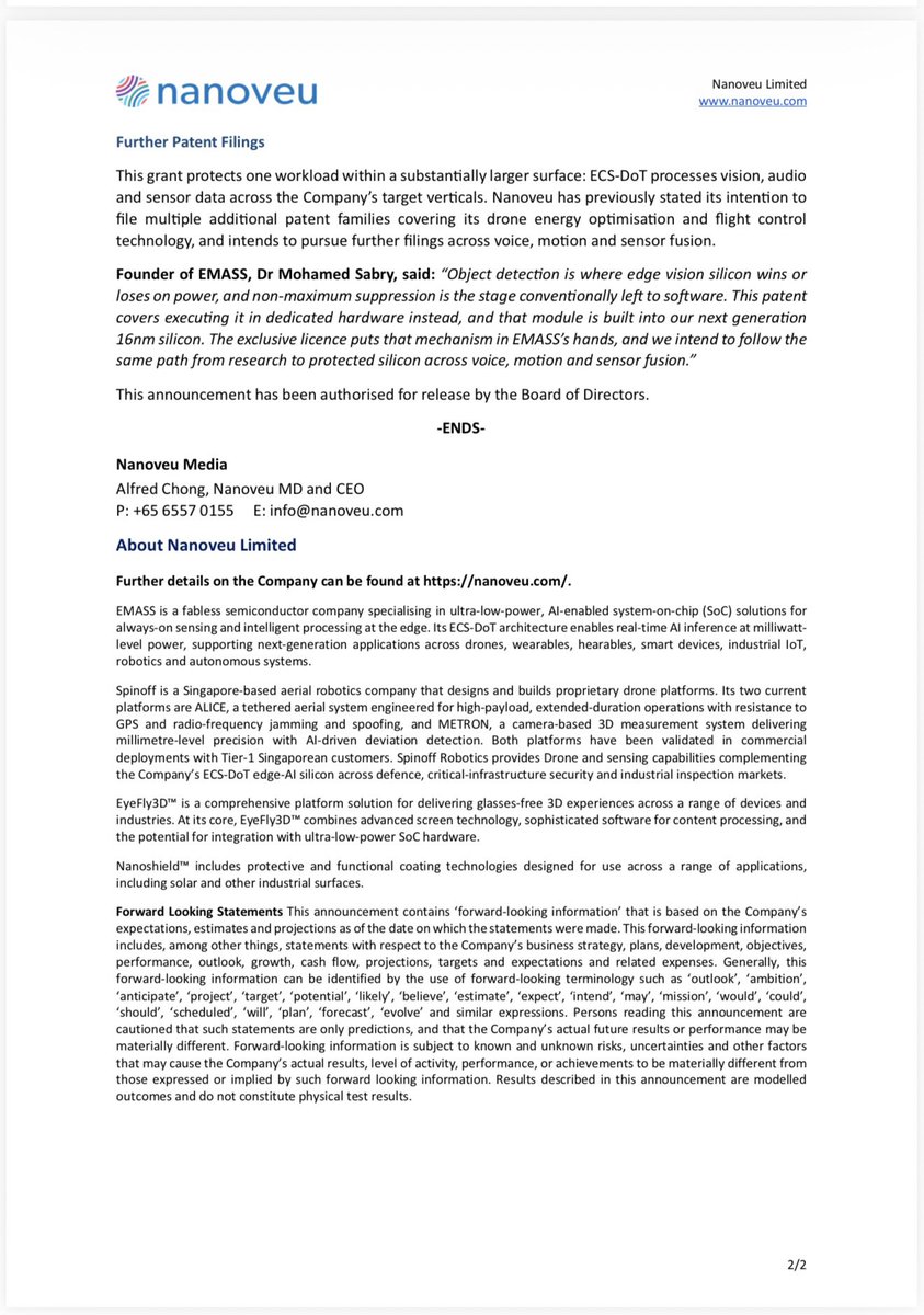 Stocksurfer_asx's tweet photo. $NVU 🔥🔥🔥

US Patent granted for $NVU’s ECS-DoT object detection tech.

Dedicated silicon accelerator for the final stage of AI object detection, exclusively licensed to #EMASS.

Up to 75x faster than software. Next gen 16nm chip now in fab at #TSMC. https://t.co/zXDRLIbsNs