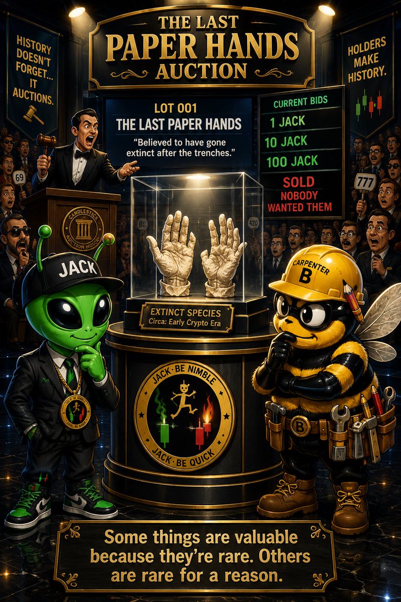 VaAlien4lovers's tweet photo. THE LAST PAPER HANDS AUCTION 🧻🙌🔨

Once upon a time, paper hands were everywhere in crypto. They panicked on the dips, sold the bottom, and disappeared before the comeback. 😂

Now they’re so rare we had to put the last pair behind glass.

LOT 001: THE LAST PAPER HANDS
1 $JACK… 10 $JACK… 100 $JACK…

SOLD — NOBODY WANTED THEM. 😂

Some things are valuable because they’re rare. Others are rare for a reason.

💎 Real holders know the difference.

$JACK — Jack Be Nimble
jfvidfmUWehZoPq76peha36u3KANQMYDnLudBNSpump