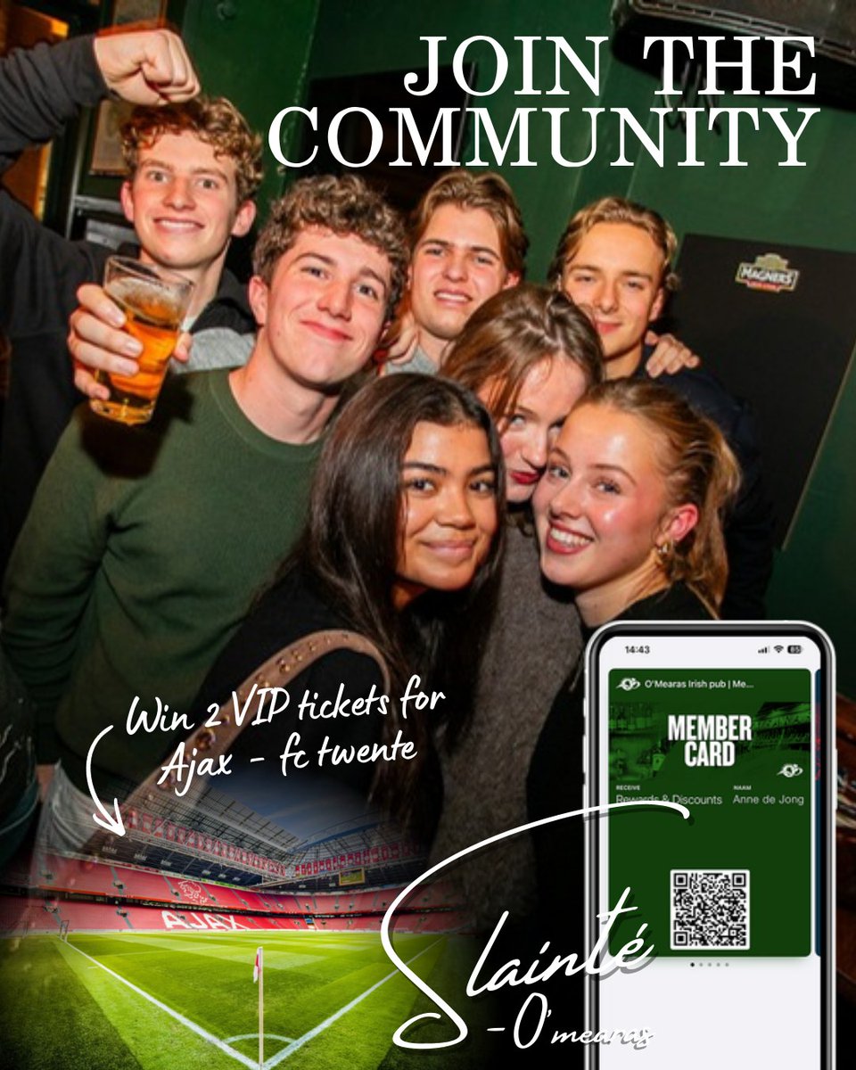 MaryettaFrvq's tweet photo. Members Giveaway

Enjoy a proper night at the pub and experience Ajax vs FC Twente in VIP style on April 4. O’Mearas members can win two VIP tickets. To enter
1. Join the O’Mearas community
2. Open your member pass
3. Tap the three dots to find the https://t.co/ubJhlu3e21