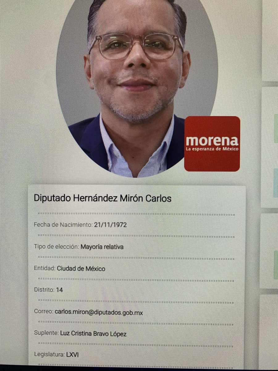 SamuelLescas's tweet photo. El Diputado más huevón es de Morena y Tlalpan, Carlos Hernandez Mirón del 14 Federal ha cobrado a la fecha al rededor de 2,300,000 y no ha presentado un carajo de trabajo legislativo.
URGEN NUEVOS LEGISLADORES!!! https://t.co/tgJgcIuCiK