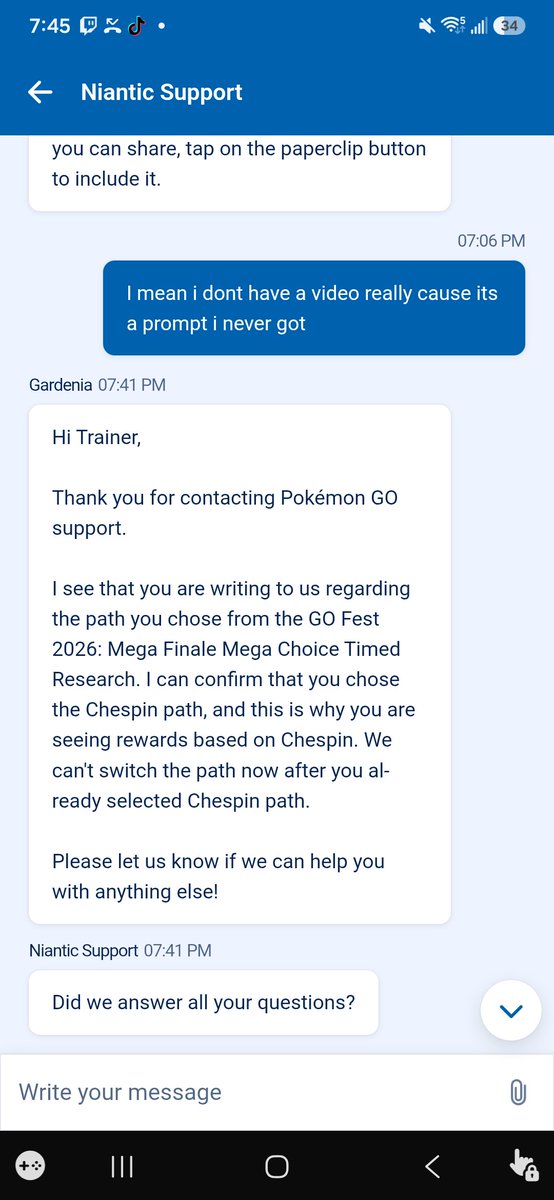 ZacIsToasty's tweet photo. I made a ticket explaining that i was never given the prompt to pick chespin. I was looking forward to buying the ticket and getting my froakies. Can this please be resolved?
@ScopelyExplore https://t.co/QT4NMEoo2d
