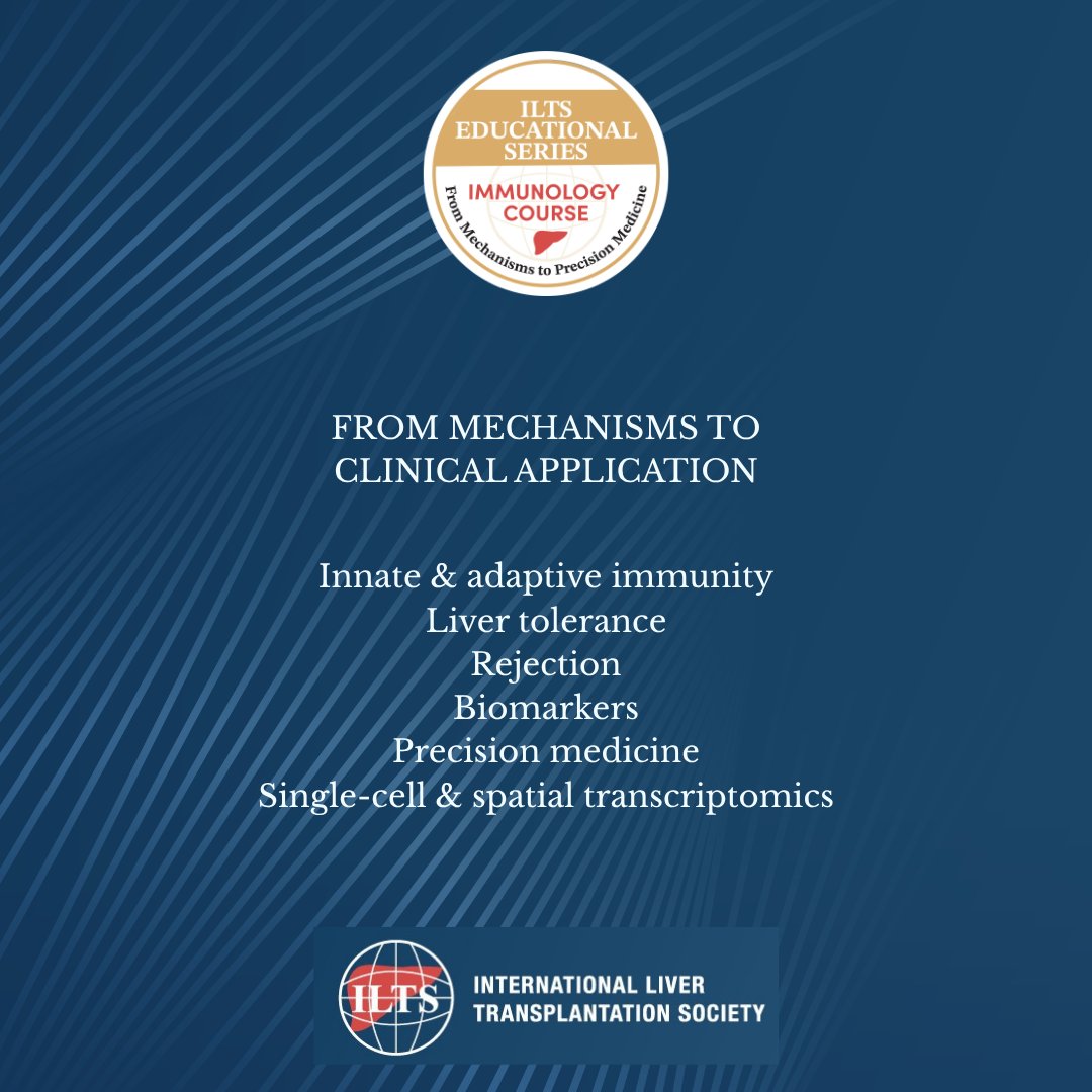 _ILTS_'s tweet photo. Introducing the ILTS Global Course: Liver Transplant Immunology — From Mechanisms to Precision Medicine. 

🔬 12 live sessions | 🌎 Global experts | 📚 Up to 12 CME credits 

Registration is now open: https://t.co/pfu5rkeErT  

#ILTS #LiverTransplantation https://t.co/iEm0JpLyu4