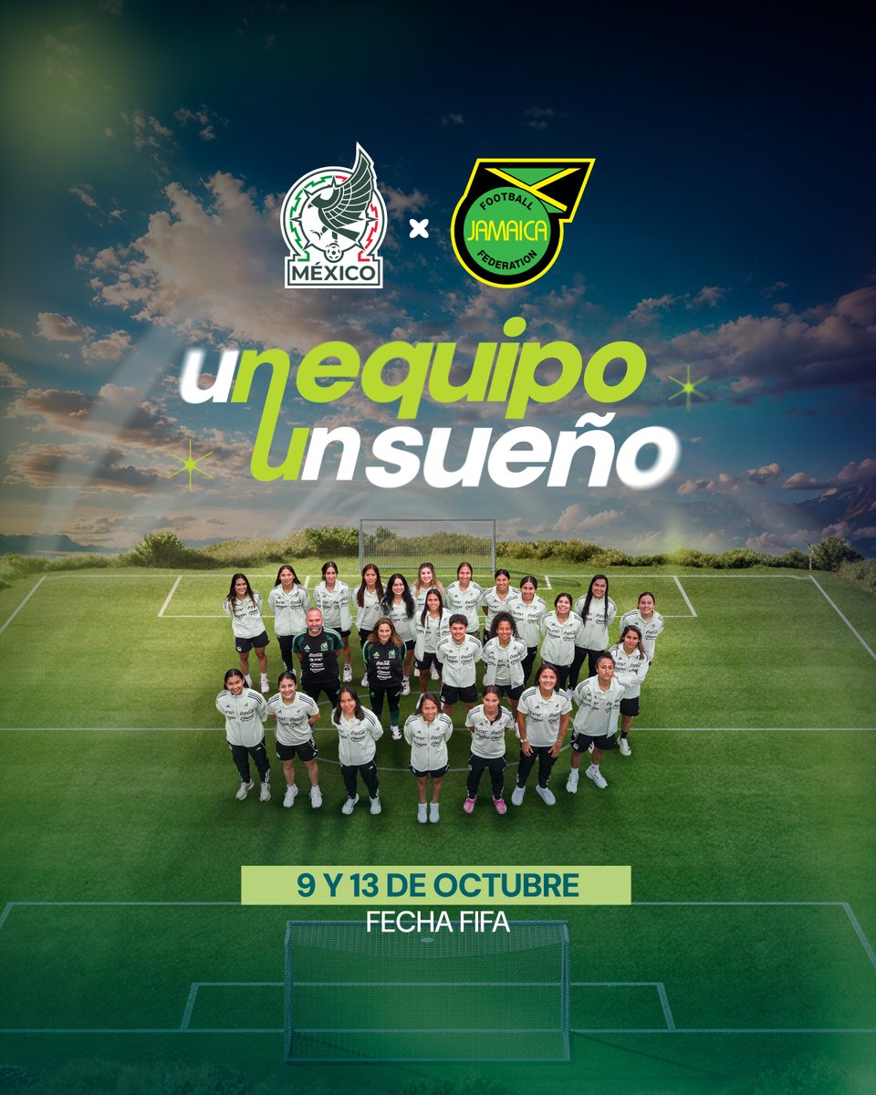 Miseleccionfem's tweet photo. 𝐎𝐜𝐭𝐮𝐛𝐫𝐞 ya tiene planeeeees… 😍💭

🇲🇽 La Femenil vuelve a la cancha y ya tenemos rival confirmado: Jamaica 🇯🇲

📅 9 y 13 de octubre
📍 La sede… aún es secreto. 🤫

Lo que sí podemos decirte es que nuestro equipo vuelve y 🫵🏼 tú vas a querer estar ahí. 🙂‍↔️

#UnEquipoUnSueño