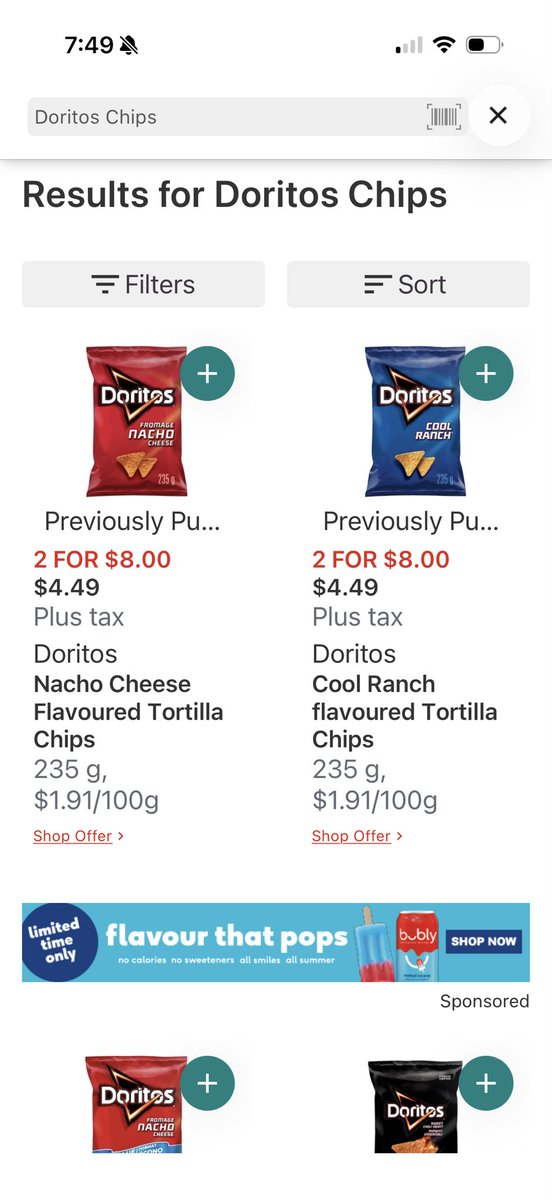 jjfrechette's tweet photo. @VanillaTargryn @omgsidewalks Weird, in Canada, they’re 2 bags for $8 CAD ($5.75 USD). 🤷‍♀️ https://t.co/6UGkMnDaTF