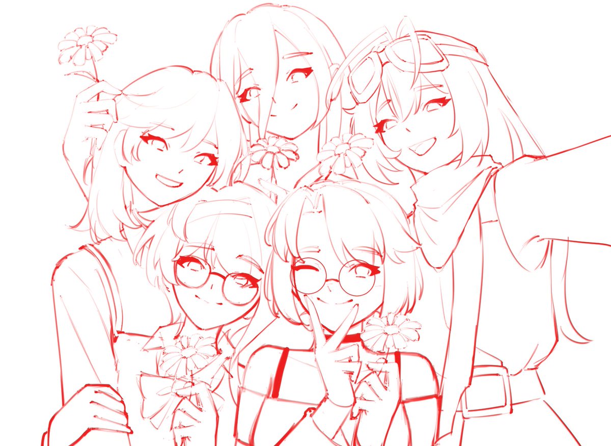 parispirman__'s tweet photo. WIP my oc and her friends https://t.co/uZKYDfP1MY