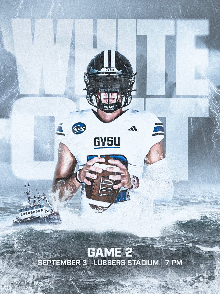 gvsufootball's tweet photo. WHITE OUT COMING ASHORE. THIS THURSDAY. 7PM. BE THERE.

#AnchorUp | #ForTheValley | #WAWG https://t.co/bfk32iOOBi