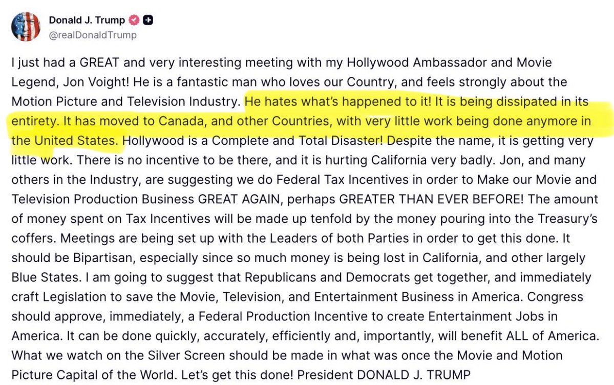 Juliedonuts's tweet photo. PRESIDENT TRUMP POST:

President Trump had a meeting with John Voight. 

HOLLYWOOD: 

“He hates what happened to it! It is being dissipated in its entirety.”

Hmmm you mean all the EVIL AF, satanic, pedo, perverted, blood drinkers are dealt with? Probably…😏👏🏻👏🏻

Trump making Hollywood GREAT AND DEMON FREE AGAIN‼️💥💥