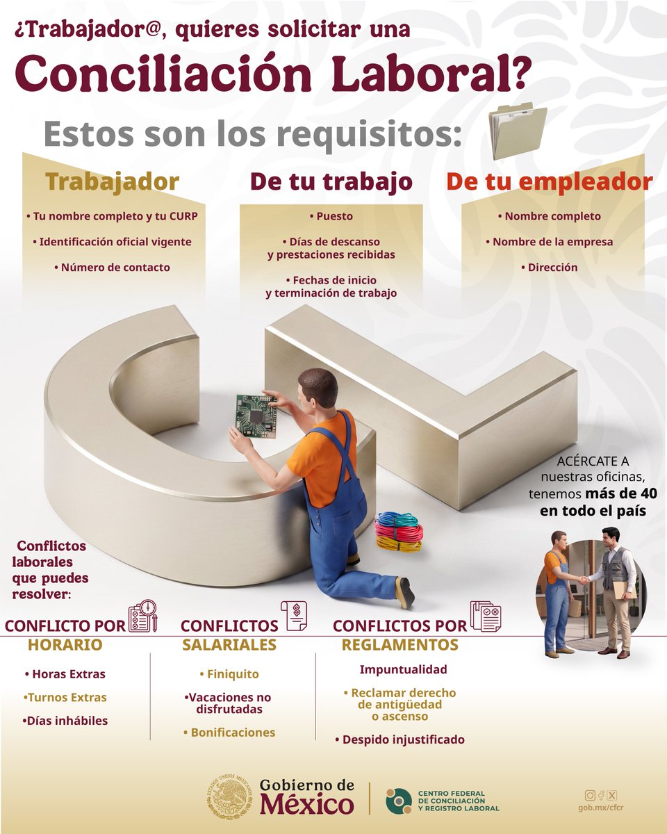 Centrofcrl's tweet photo. 🤝 ¿Tienes un conflicto con tu empleador? 

La conciliación laboral permite buscar una solución mediante el diálogo, de forma ágil, gratuita y con certeza jurídica.

🌐 Inicia tu trámite: https://t.co/fgZxL2RRrK

📞 55 88 74 86 00

#ConciliaciónLaboral https://t.co/8D0YFERm8l
